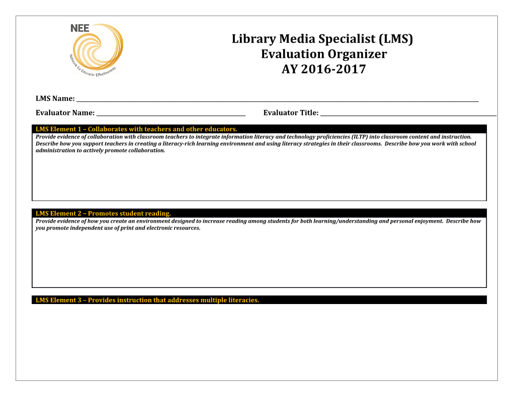 Library Media Specialist End-Of-Year Review to Be Completed by (Date)