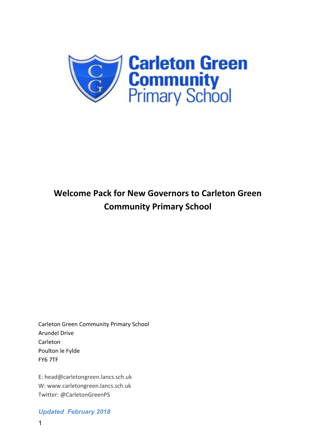 Welcome Pack for New Governors to Carleton Green Community Primary School