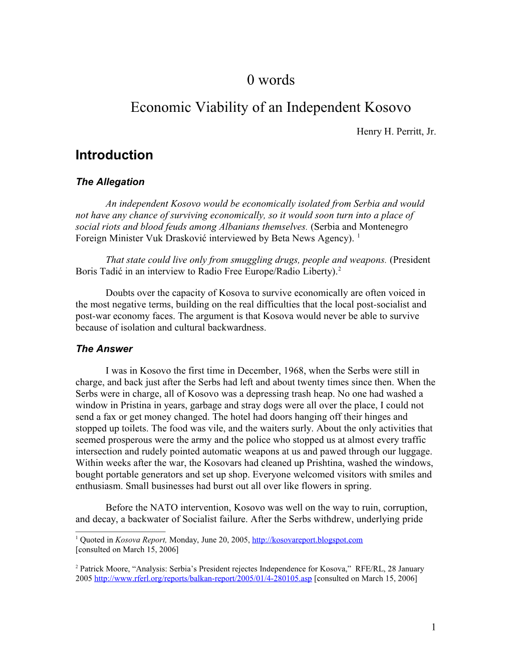Economic Viability of an Independent Kosovo