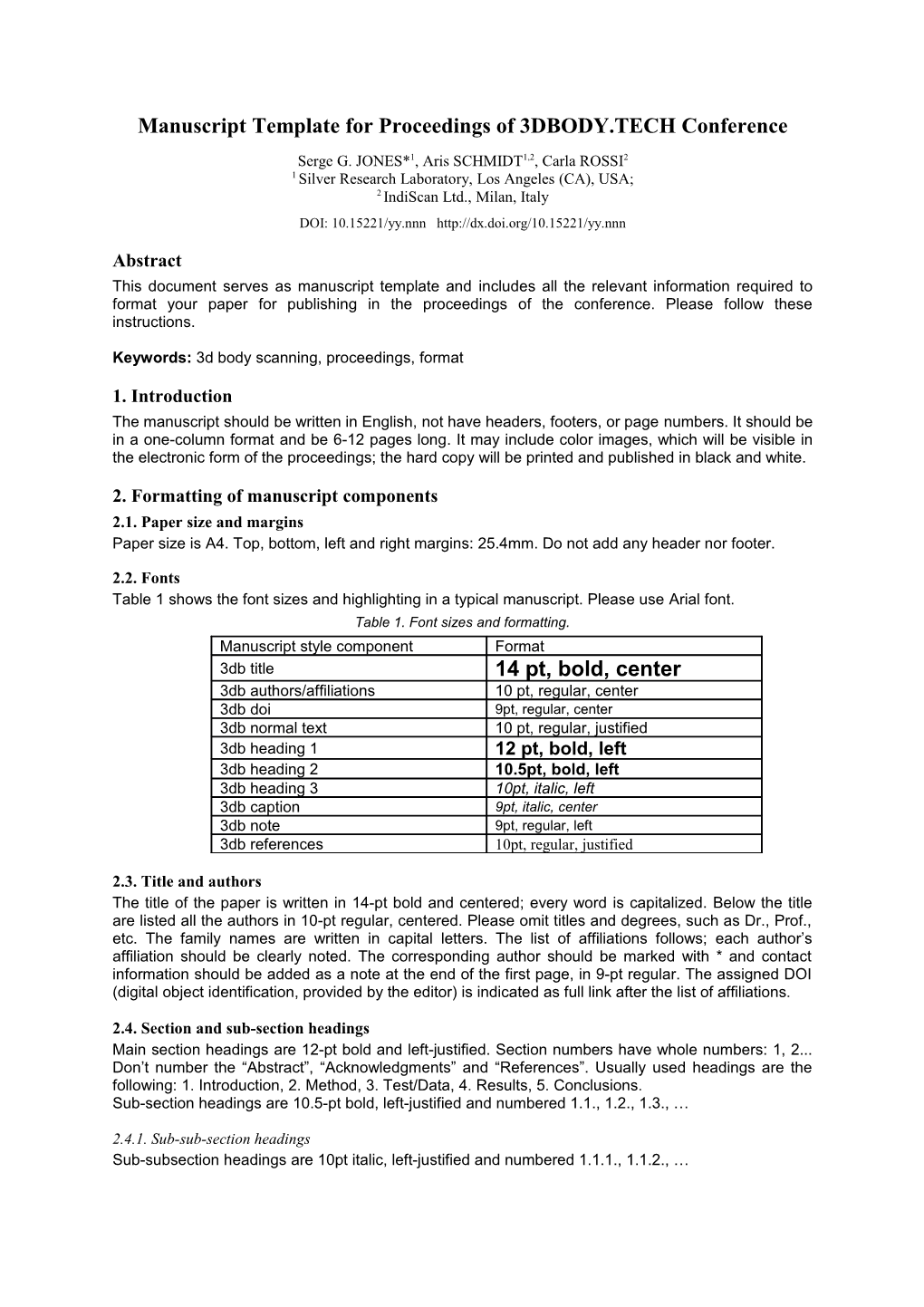 Manuscript Template for Proceedings of 3DBODY.TECH Conference