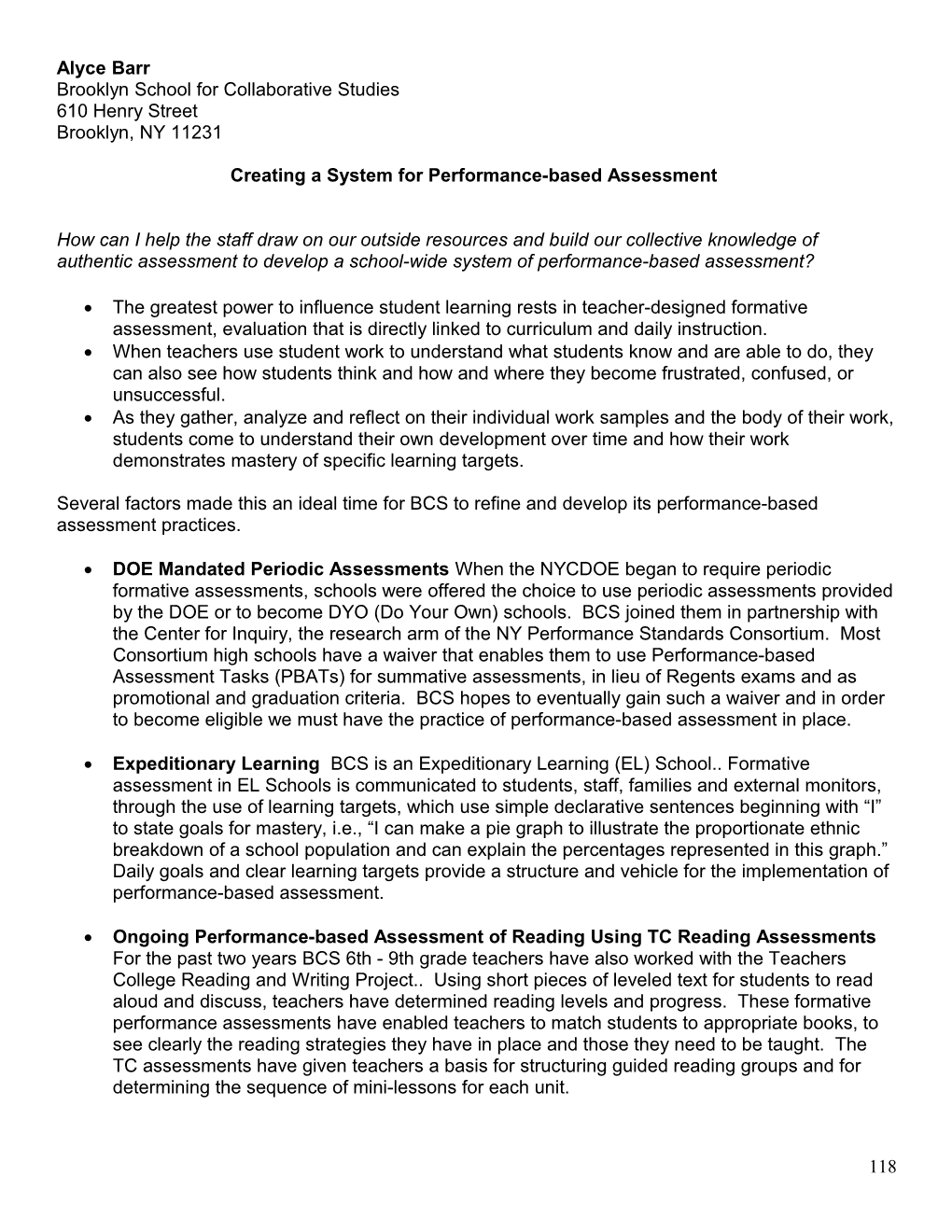 Creating a System for Performance-Based Assessment