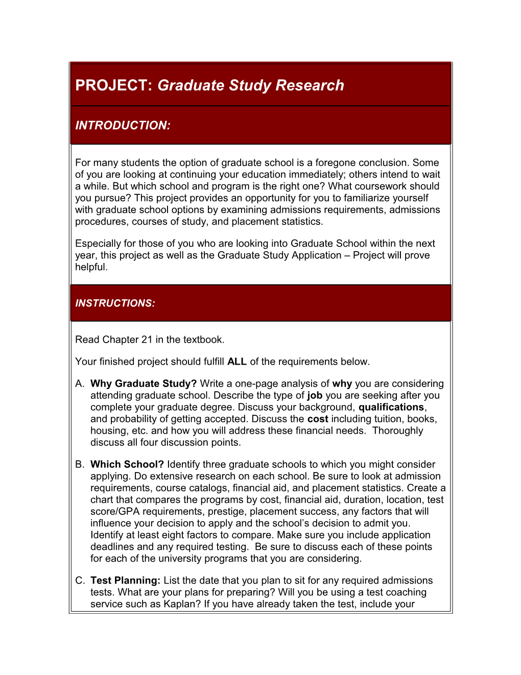 PROJECT: Graduate Study Research