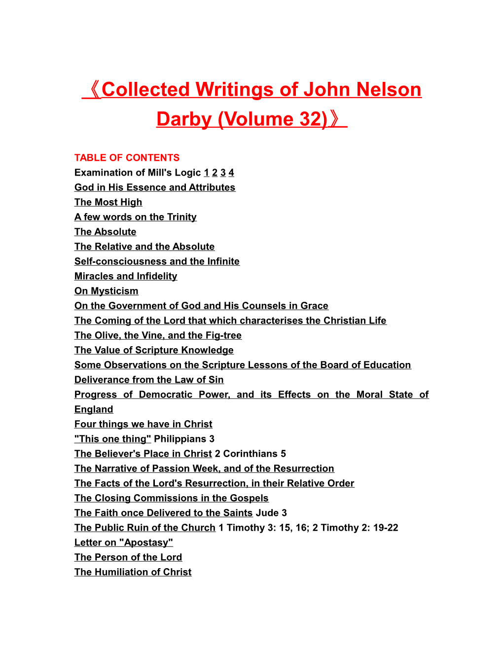 Collected Writings of John Nelson Darby (Volume 32)