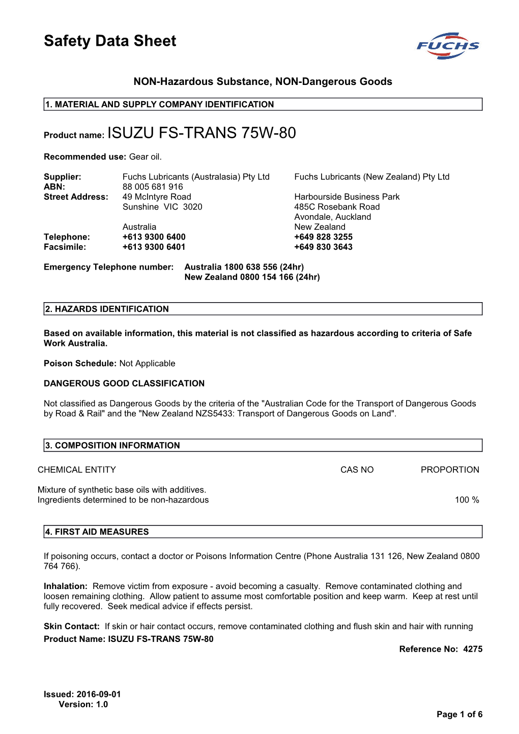 NON-Hazardous Substance, NON-Dangerous Goods