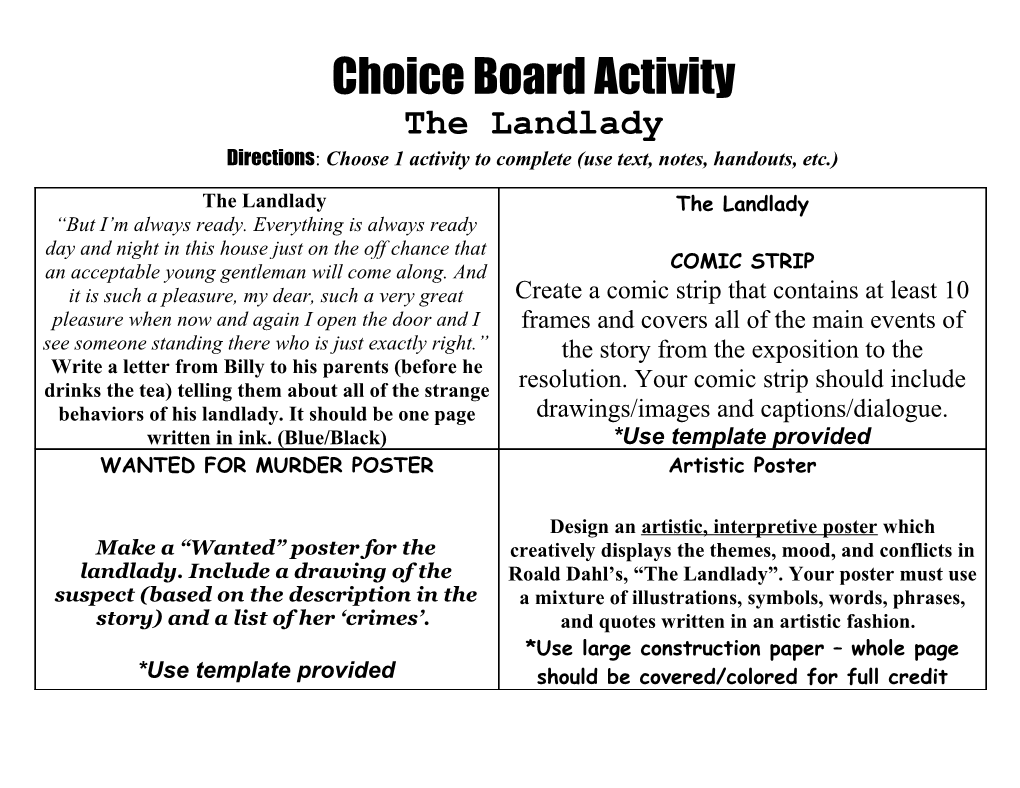 Extension Organizers: Choice Boards, Template & Examples