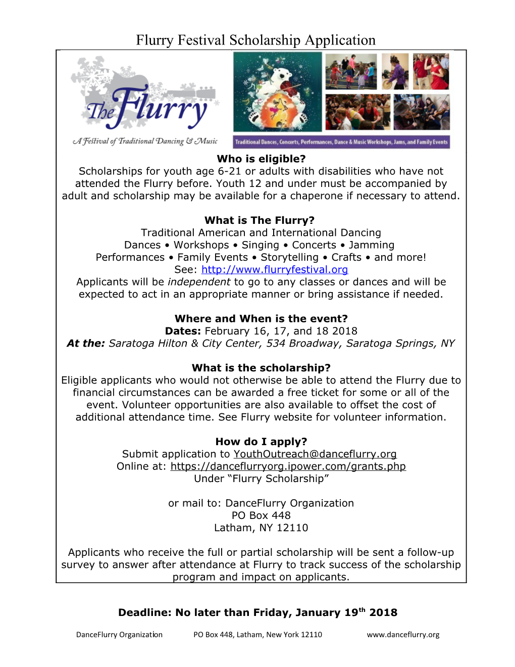 Flurry Festival Scholarship Application