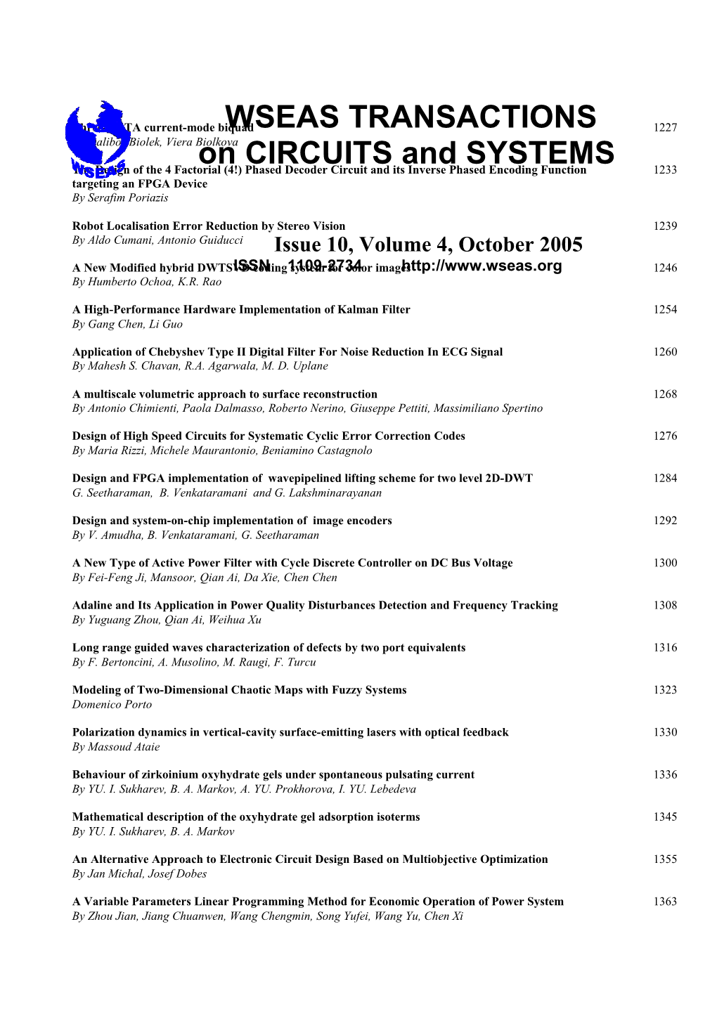 WSEAS Trans. on CIRCUITS and SYSTEMS, October 2005