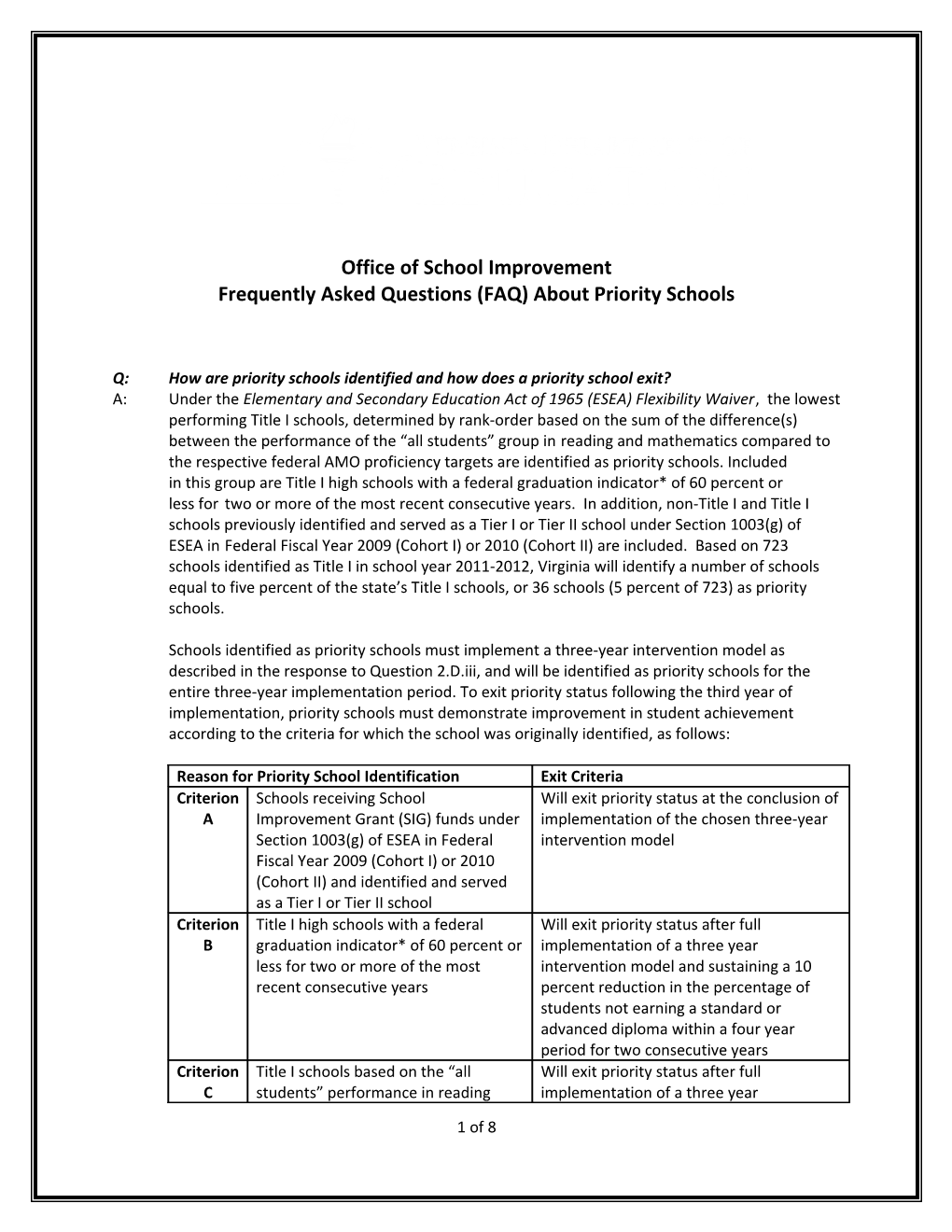 Frequently Asked Questions (FAQ) About Priority Schools