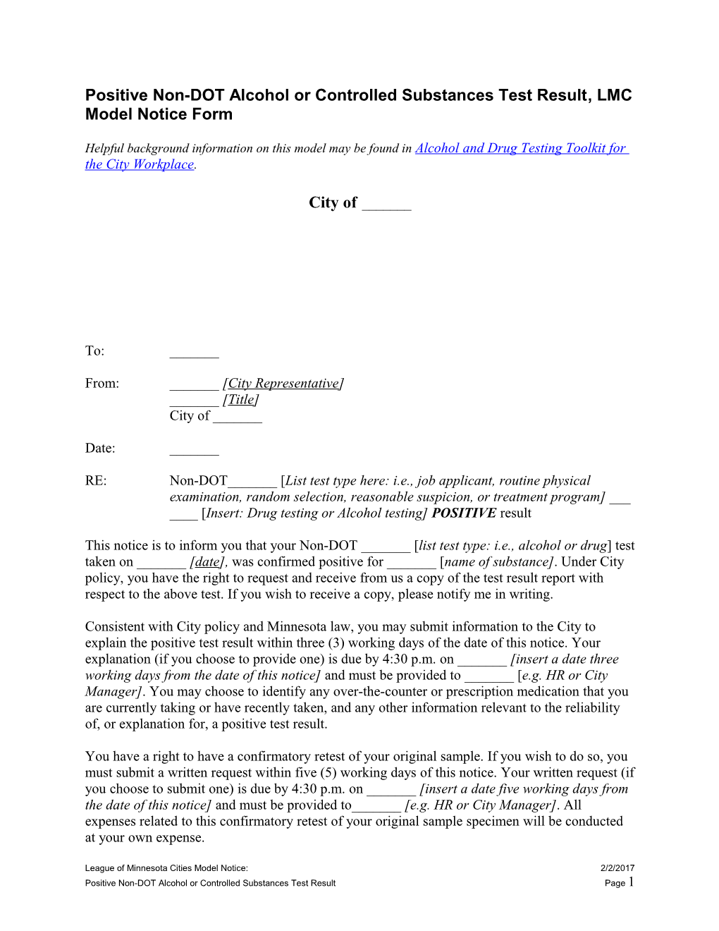 Positive Non-DOT Alcohol Or Controlled Substances Test Result