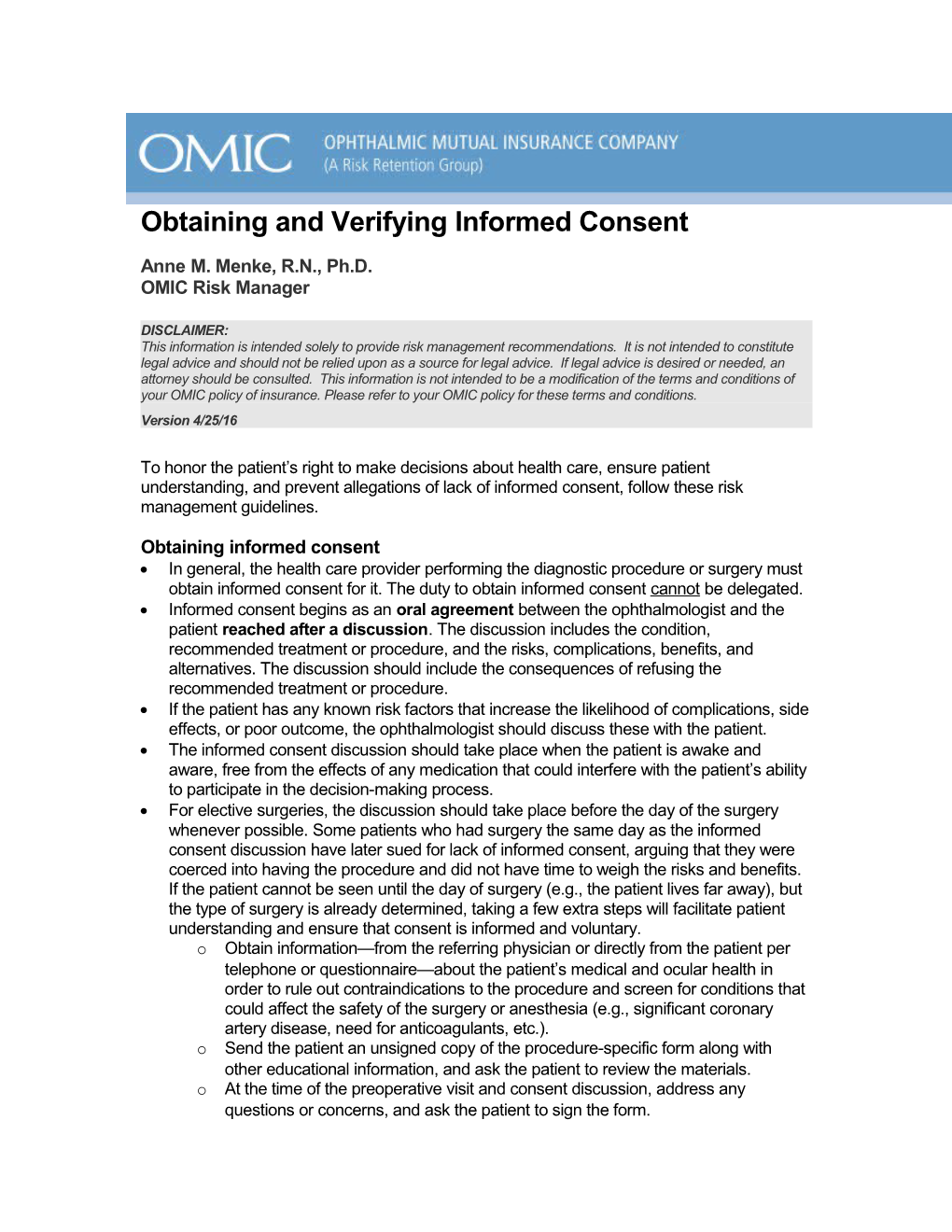 Obtaining and Verifying Informed Consent