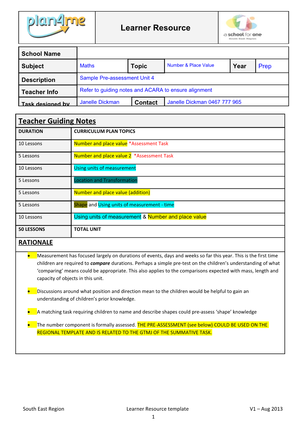 South East Region Learner Resource Template V1 Aug 2013 1
