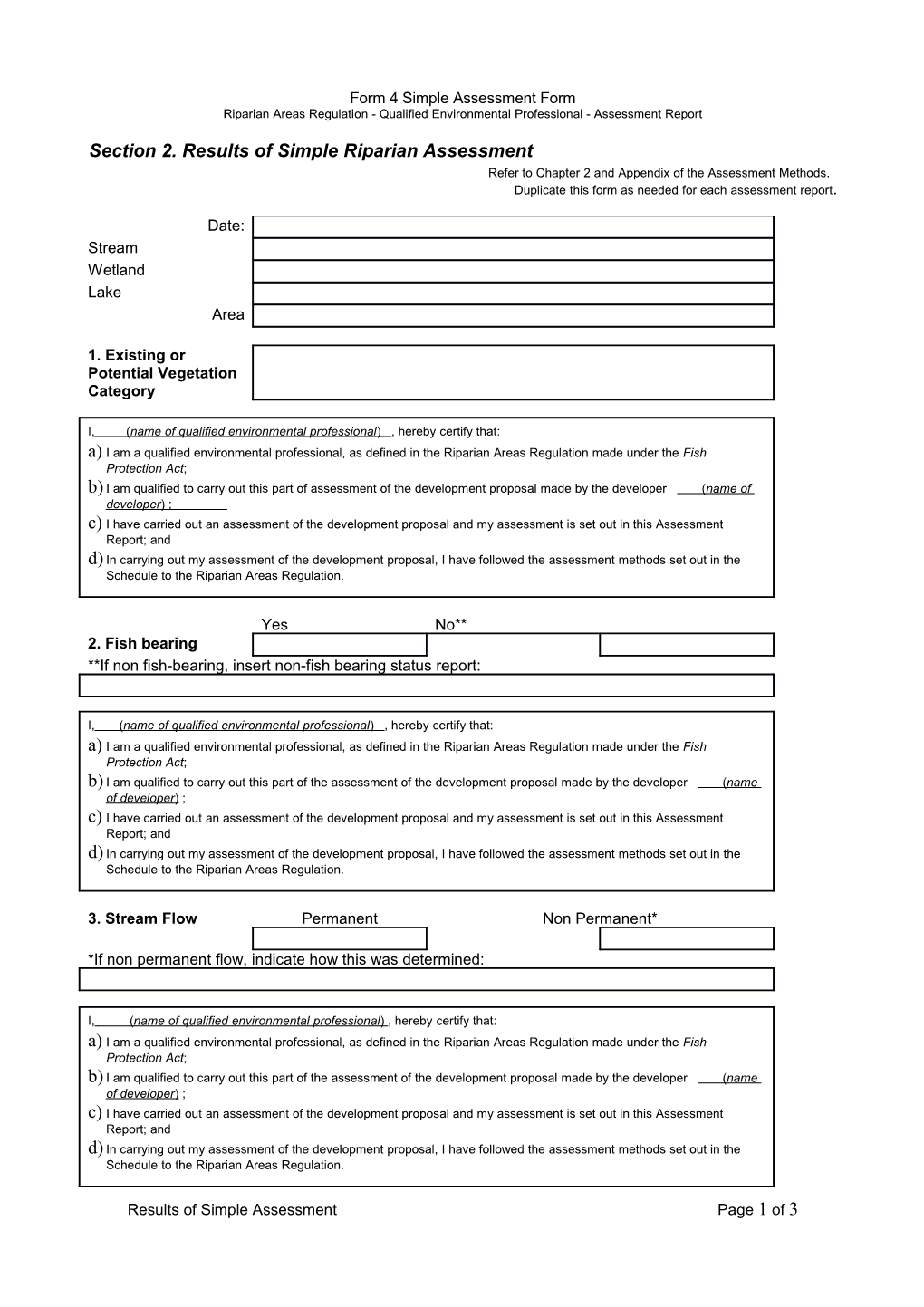 Riparian Areas Regulation : Assessment Report