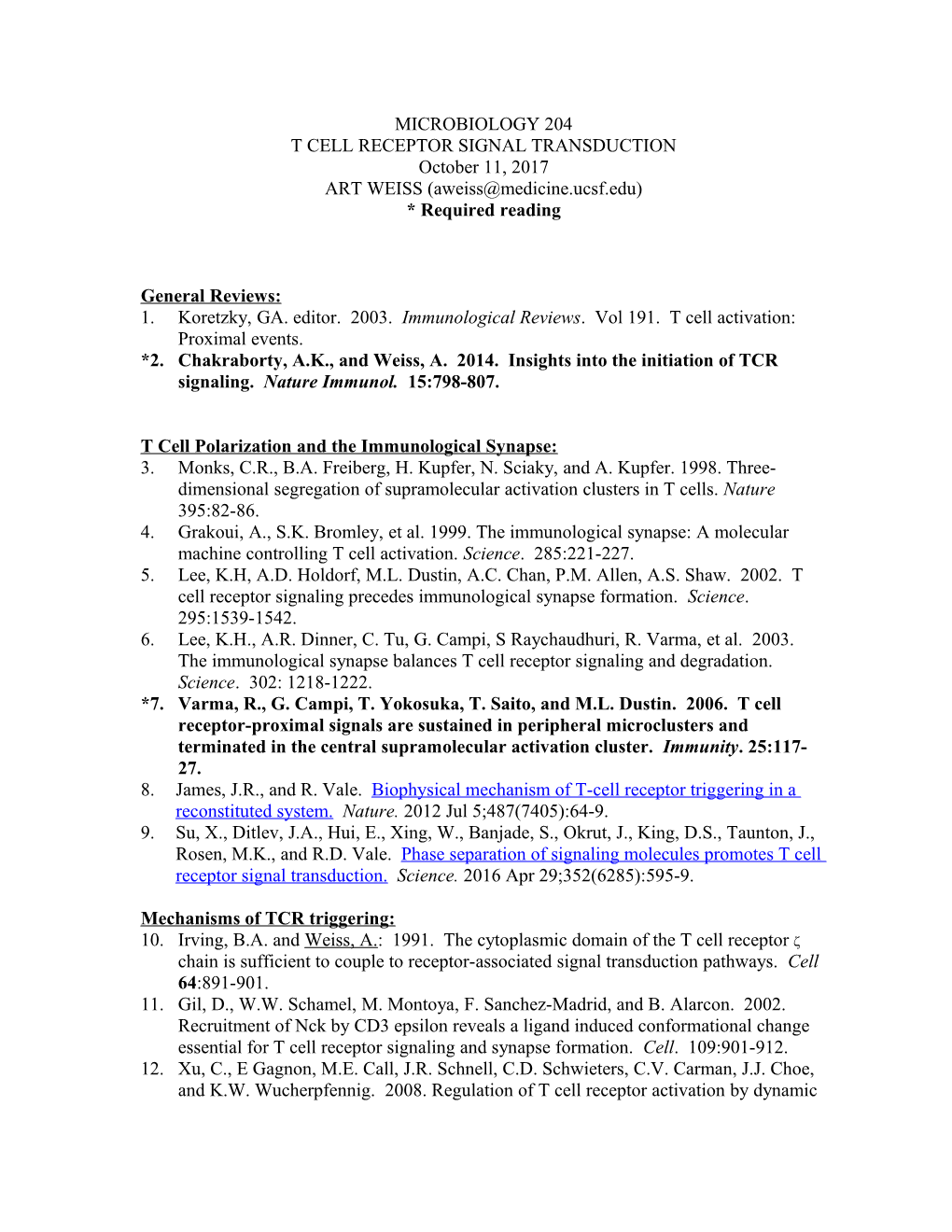 T Cell Receptor Signal Transduction