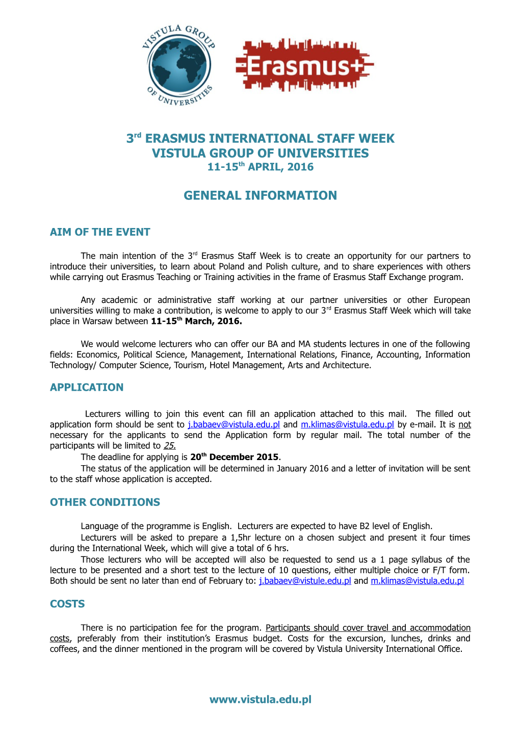 3Rd ERASMUS INTERNATIONAL STAFF WEEK