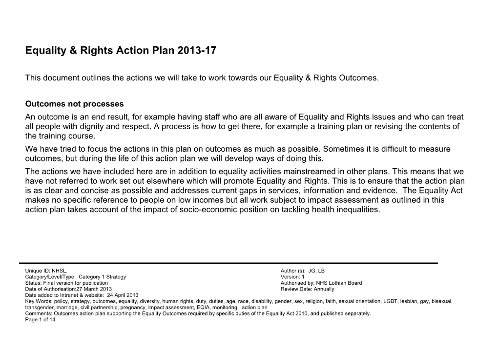 Equality & Rights Action Plan 2013-17