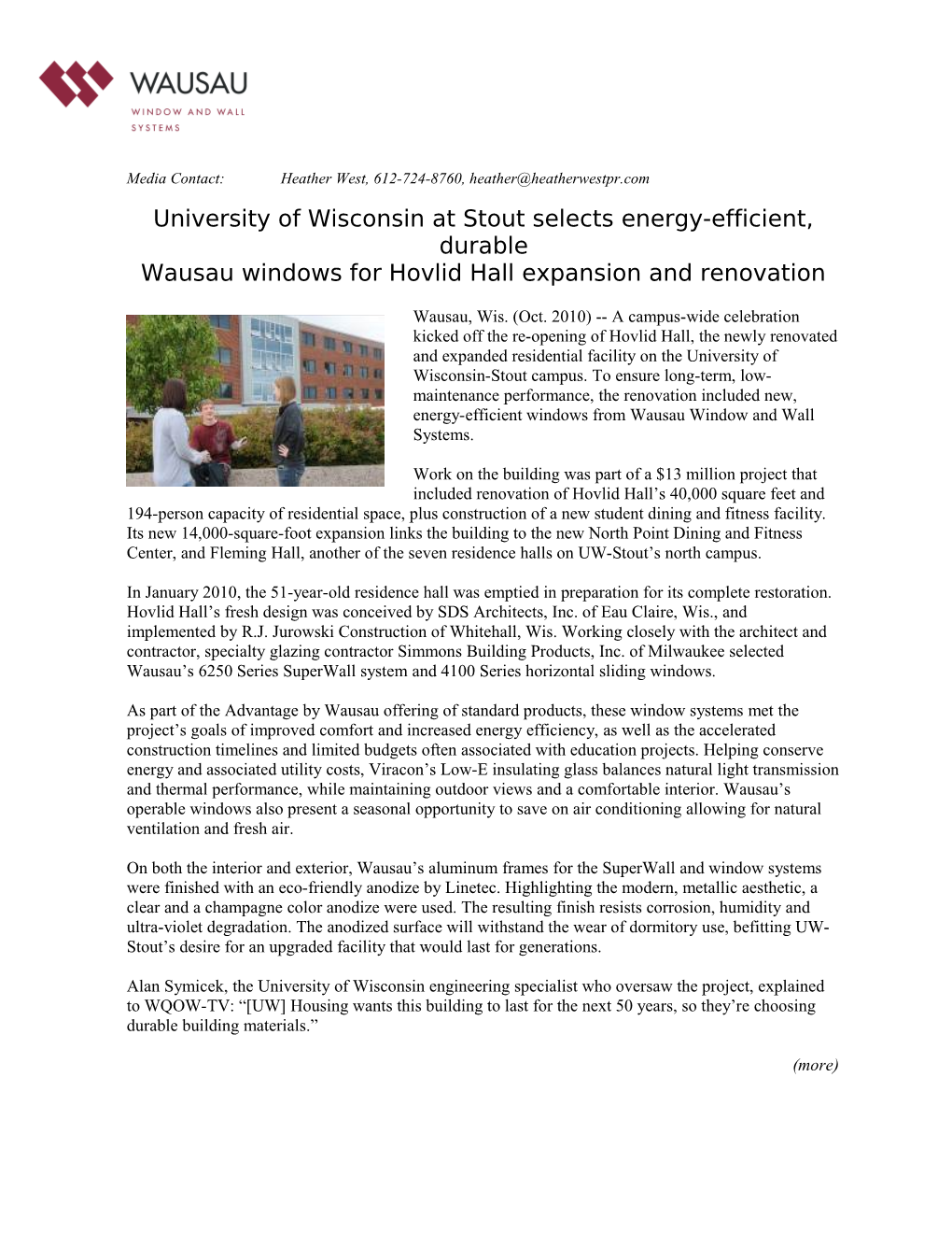 University of Wisconsin at Stout Selects Energy-Efficient, Durable