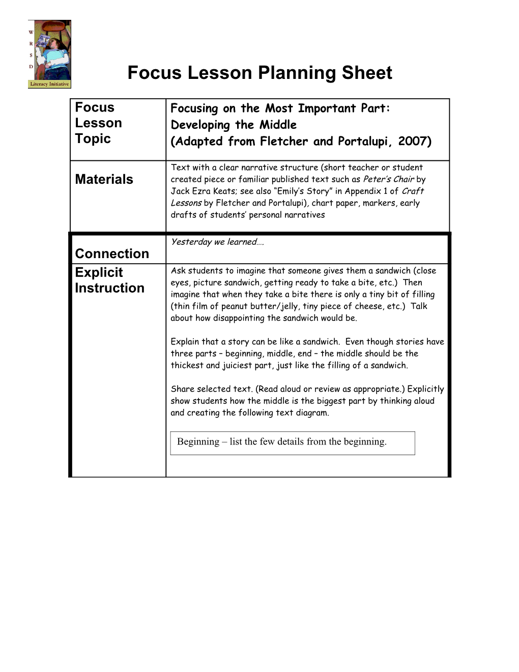 Focus Lesson Planning Sheet s7