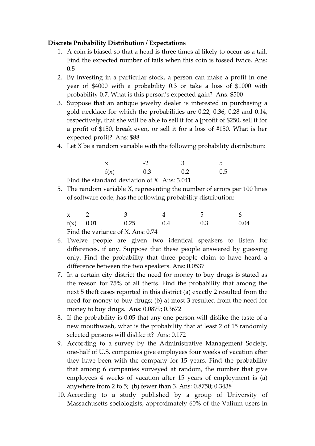 Discrete Probability Distribution / Expectations