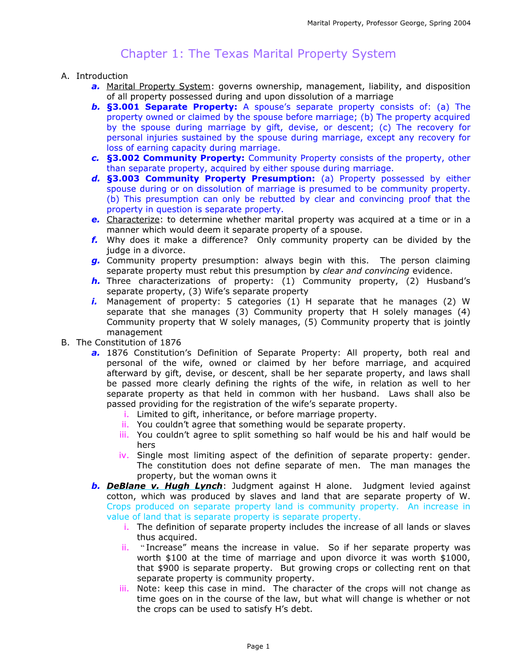 Chapter 1: the Texas Marital Property System