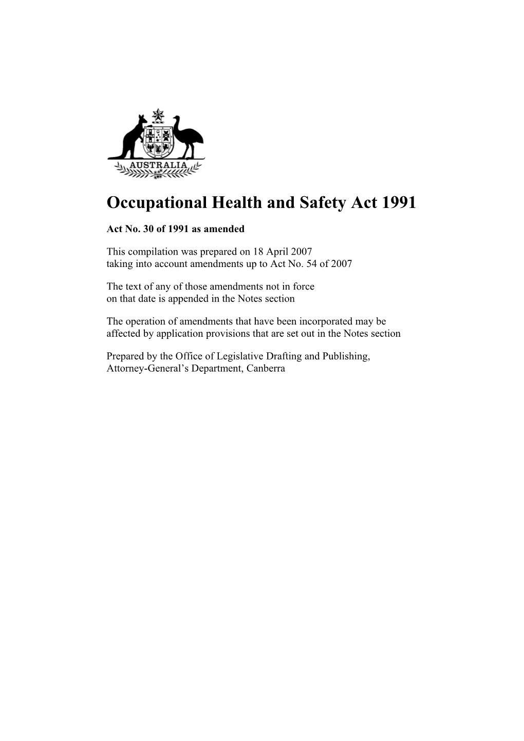 Occupational Health and Safety Act 1991