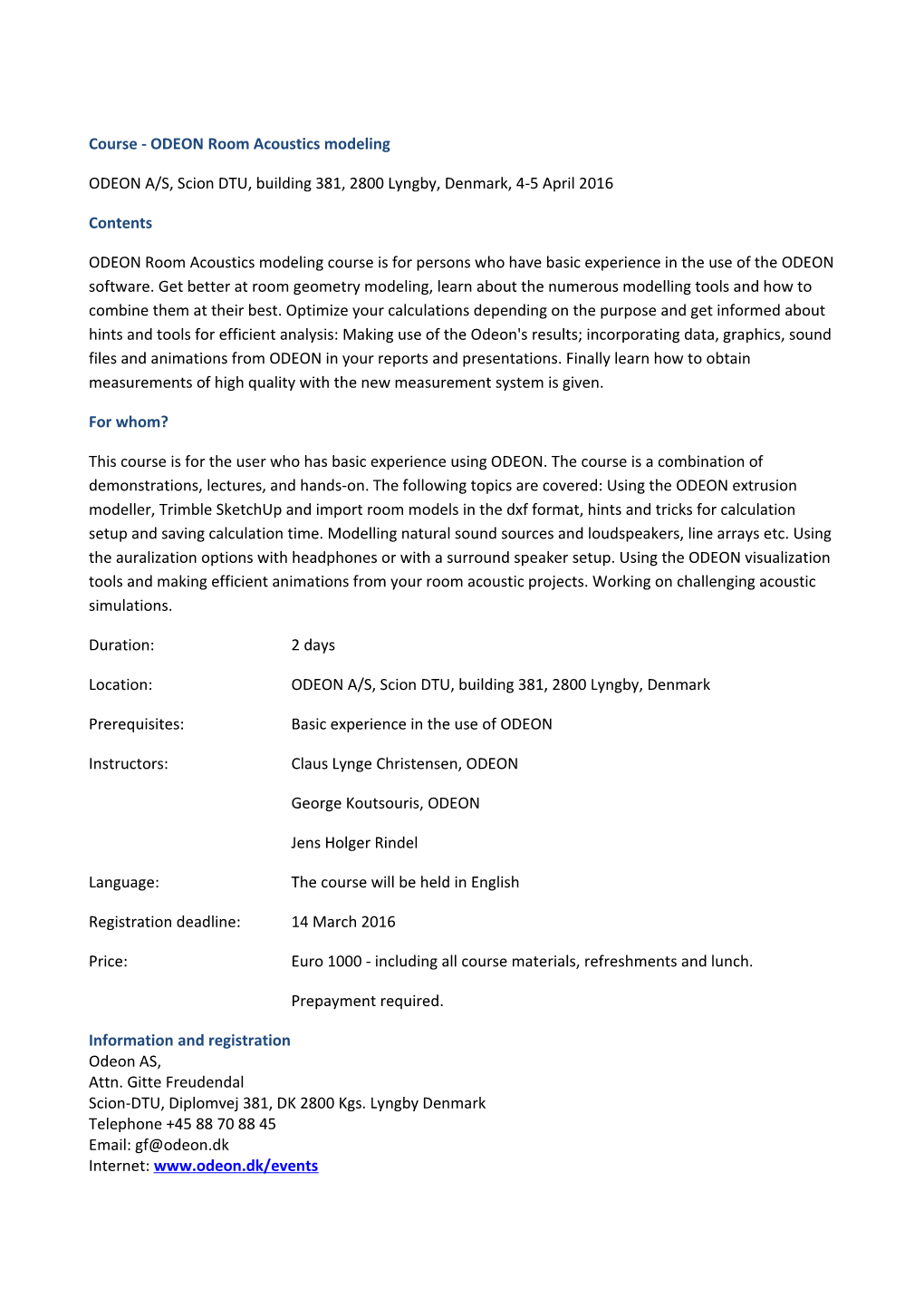 Course - ODEON Room Acoustics Modeling