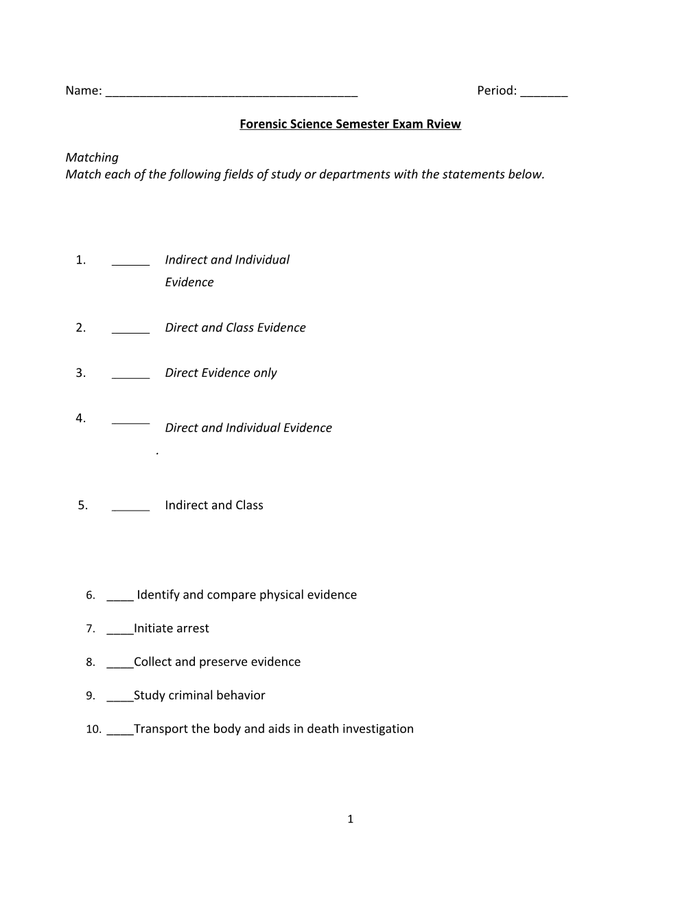 Forensic Science Semester Exam Rview