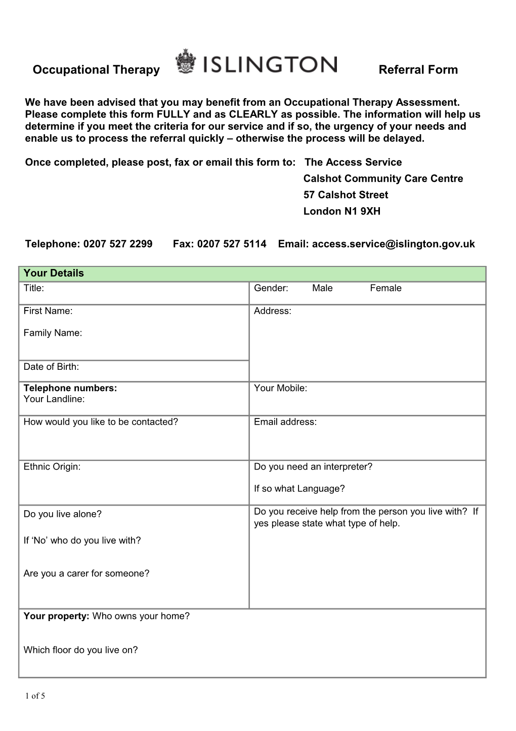 Day Care Risk Assessment Form