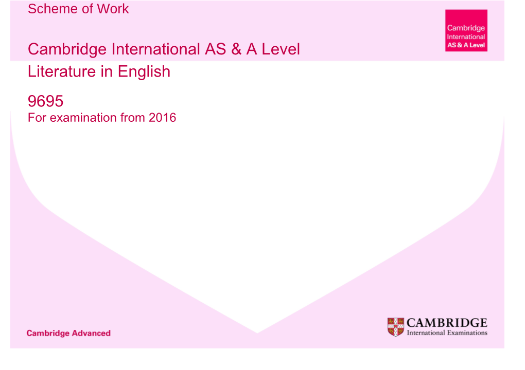 Cambridge International AS & a Level Literature in English (9695) from 2016 Scheme of Work