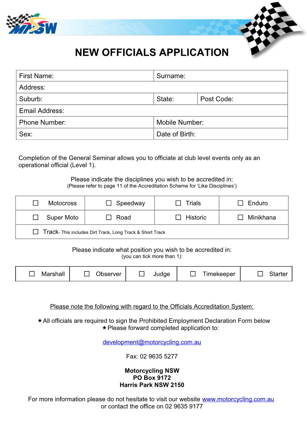 New Officials Application