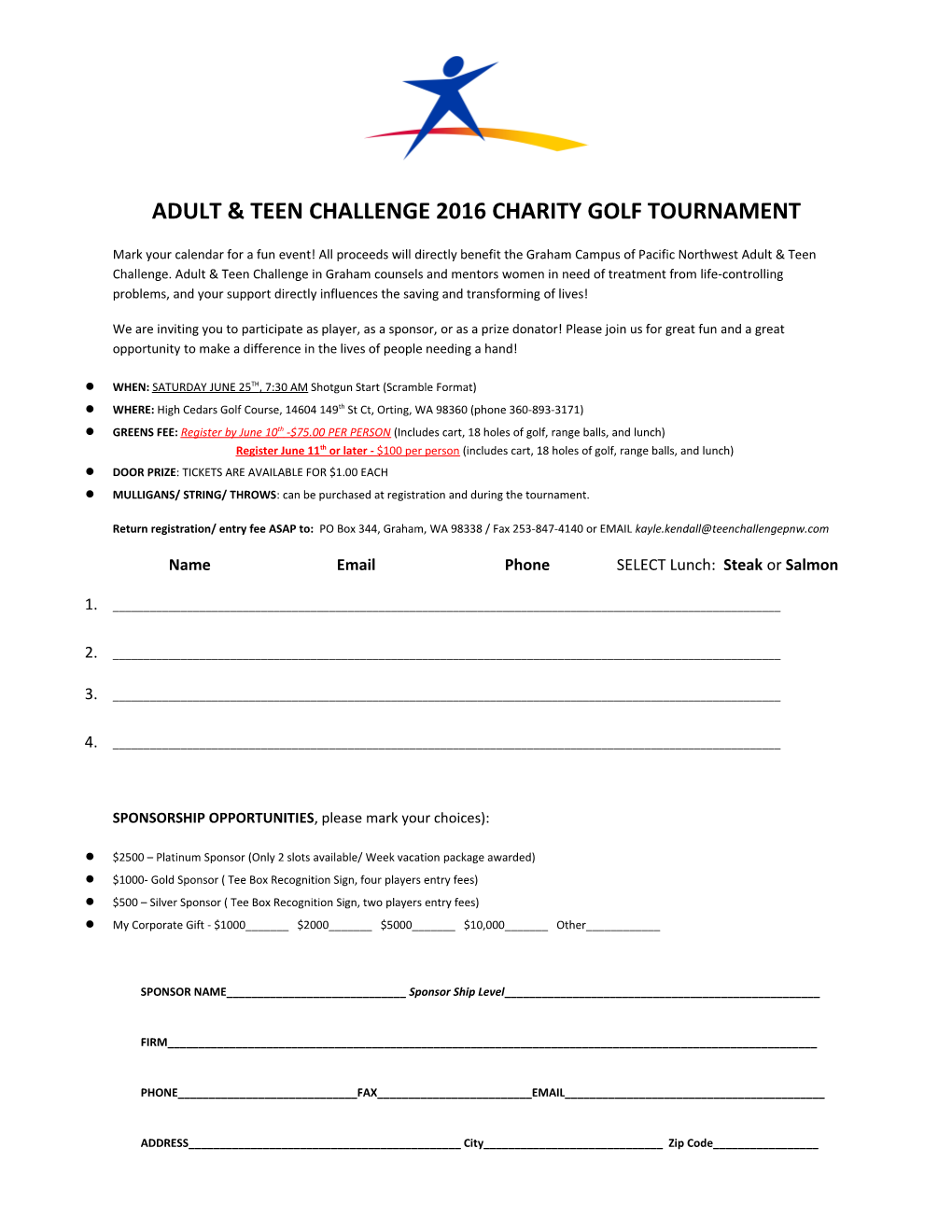 Adult & Teen Challenge 2016 Charity Golf Tournament
