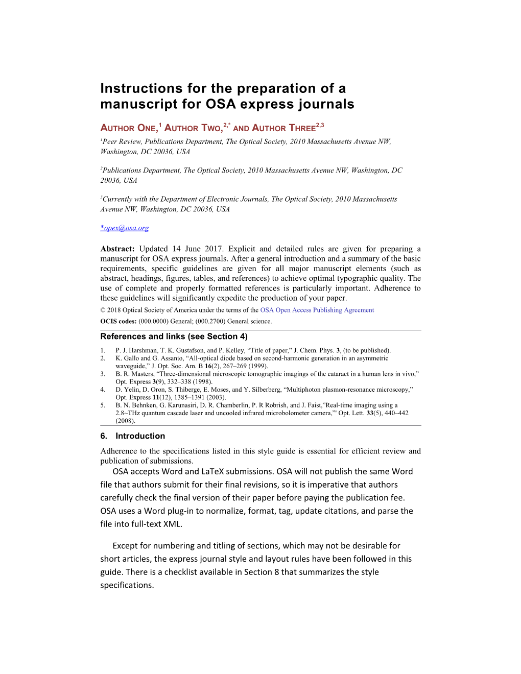 Instructions for the Preparation of a Manuscript for OSA Express Journals