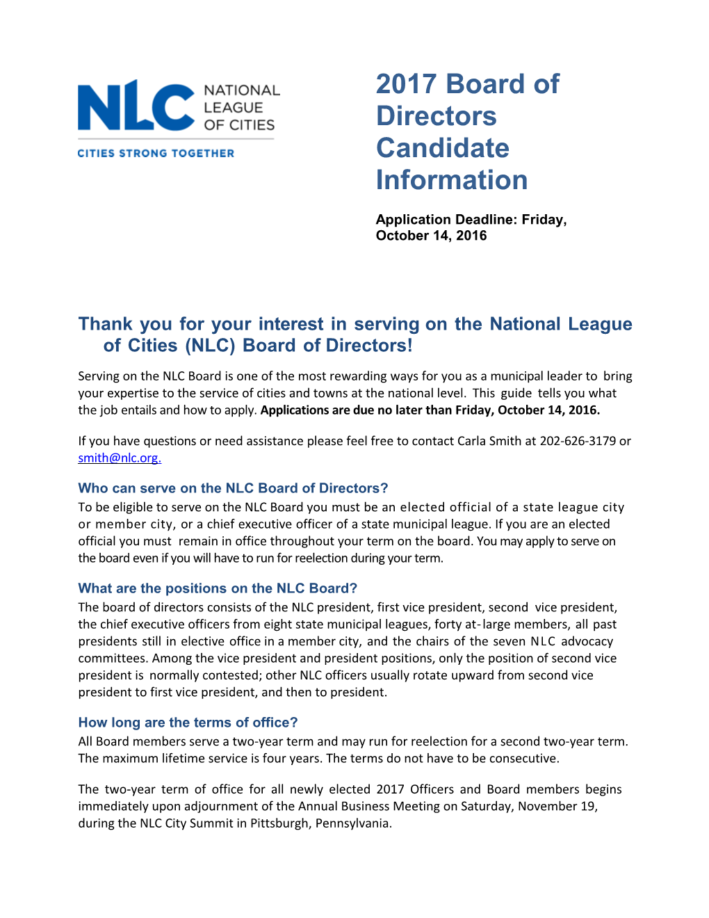 2016 NLC Officer and Board of Directors Candidate Information Packet - Draft As of 8-24-2015