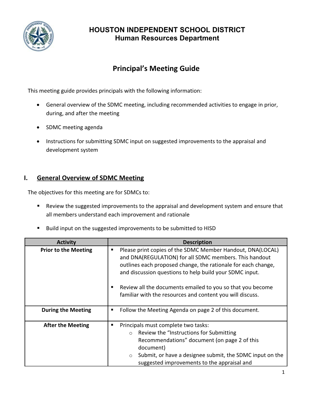 This Meeting Guide Provides Principals with the Following Information