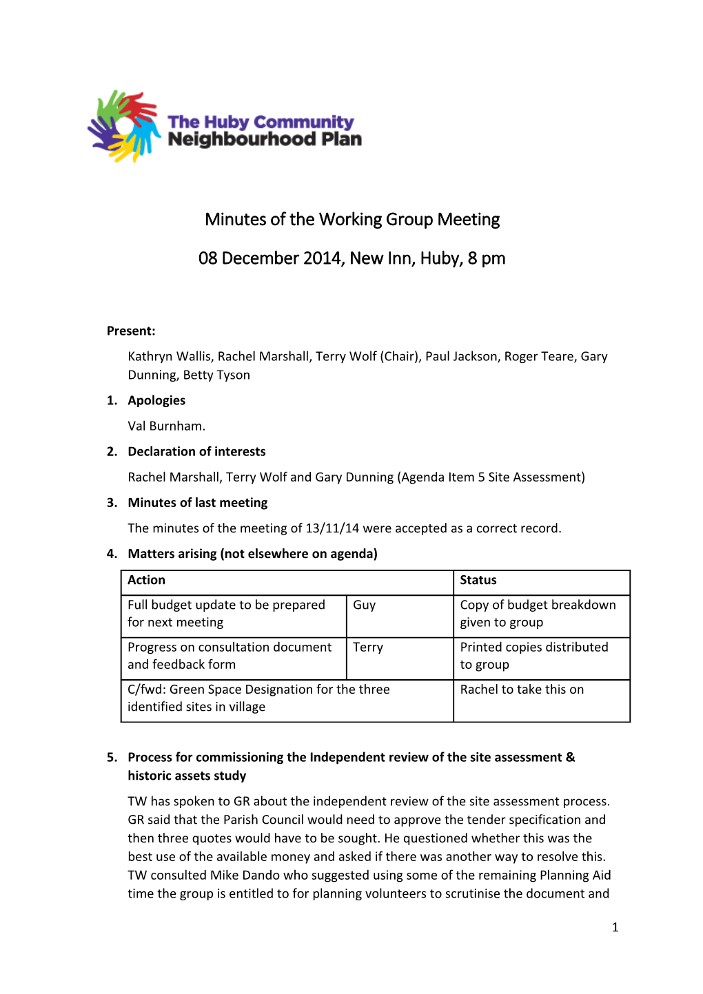 Minutes of the Working Group Meeting