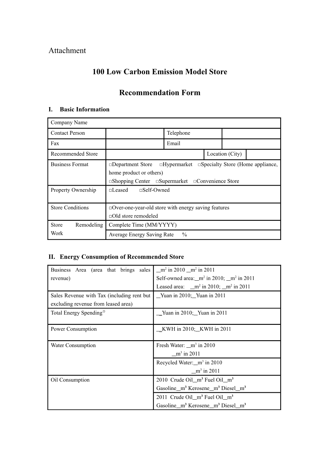 100 Low Carbon Emission Model Store