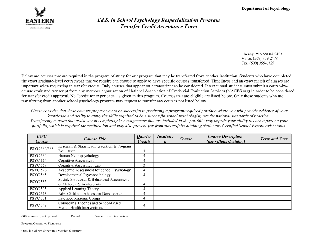 Educational Staff Associate (ESA) Certificate in School Psychology