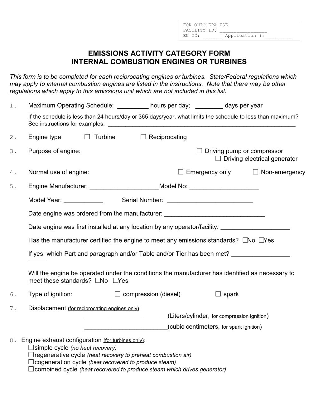 Emissions Activity Category Form