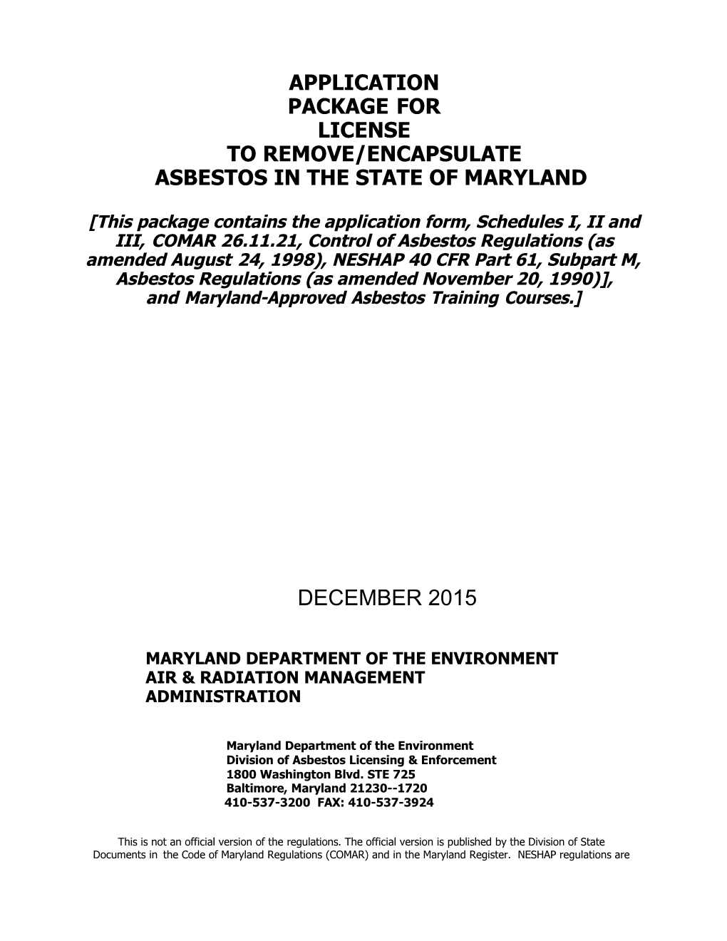 Asbestos License Application MDE240