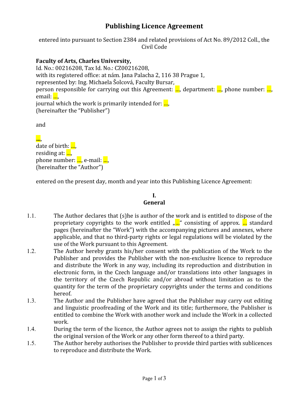 Publishing Licence Agreement