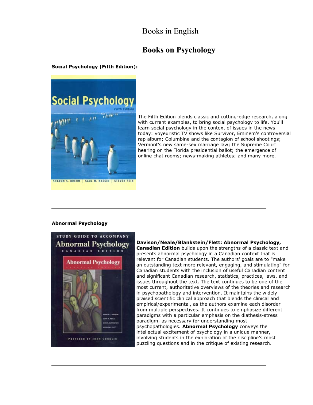Books in English Books on Psychology