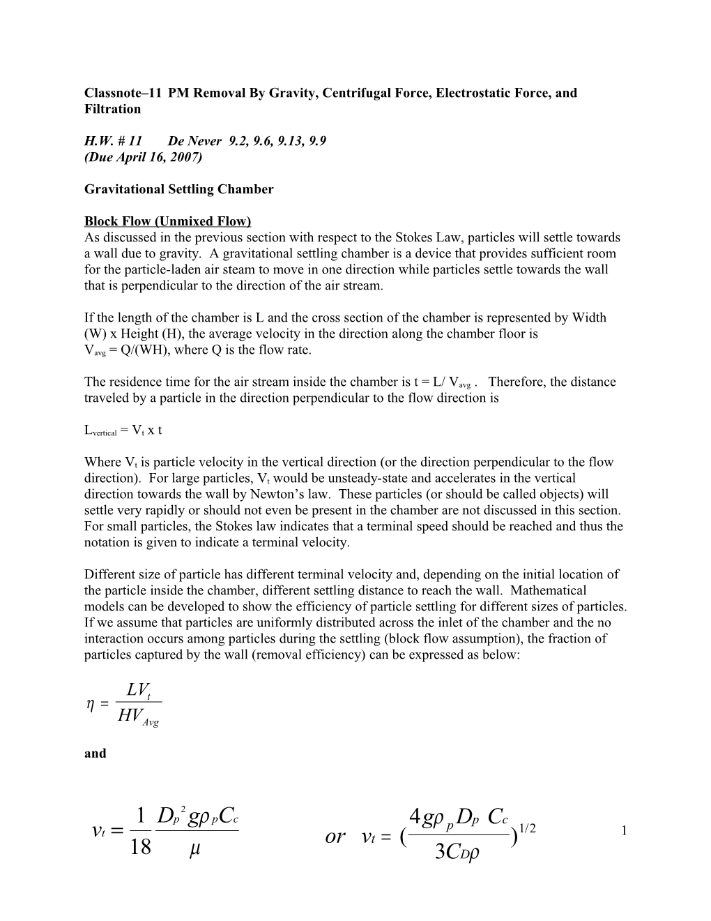 Classnote 11PM Removal by Gravity, Centrifugal Force, Electrostatic Force, and Filtration