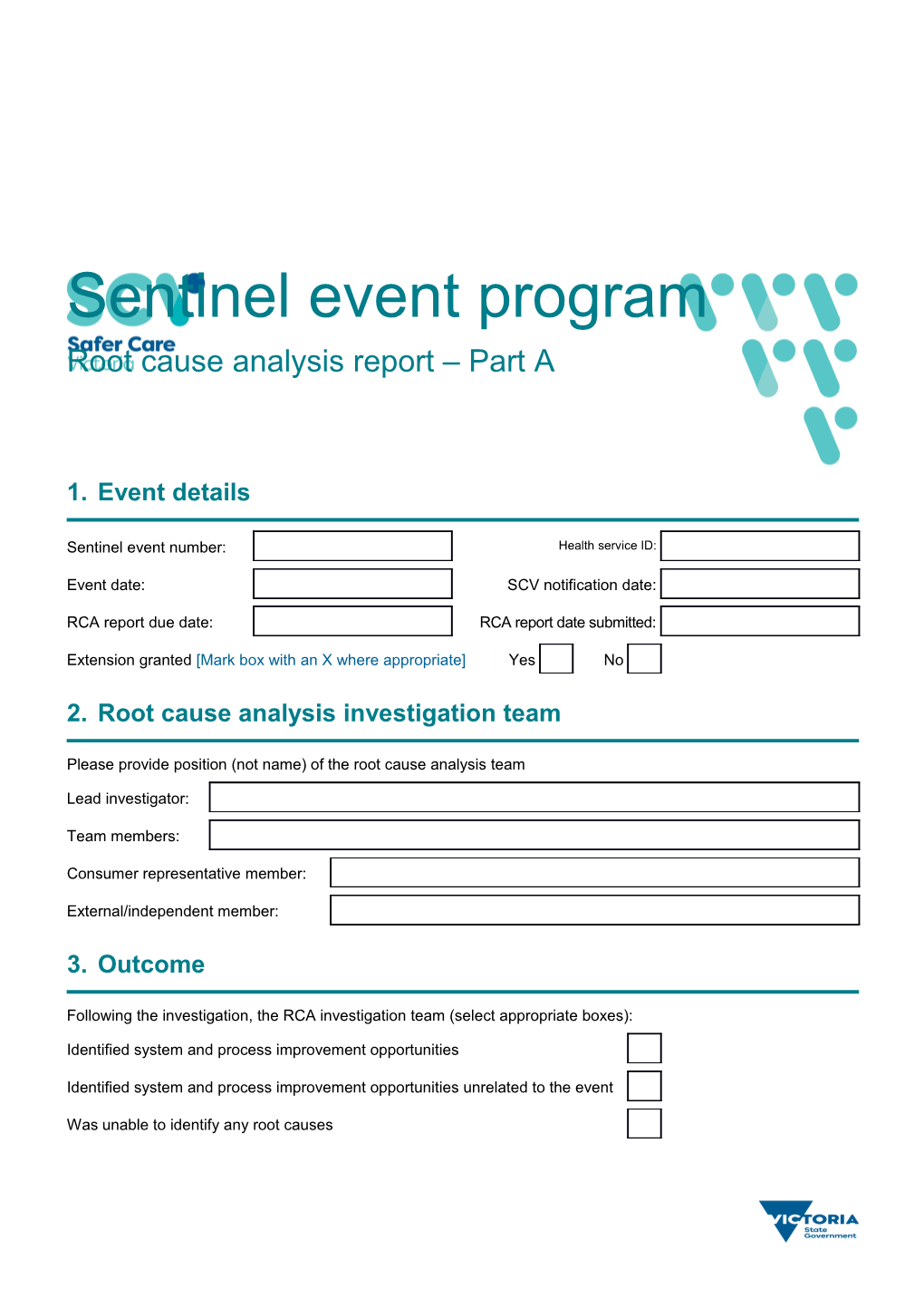 Sentinel Event Program Root Cause Analysis Report Part a and B