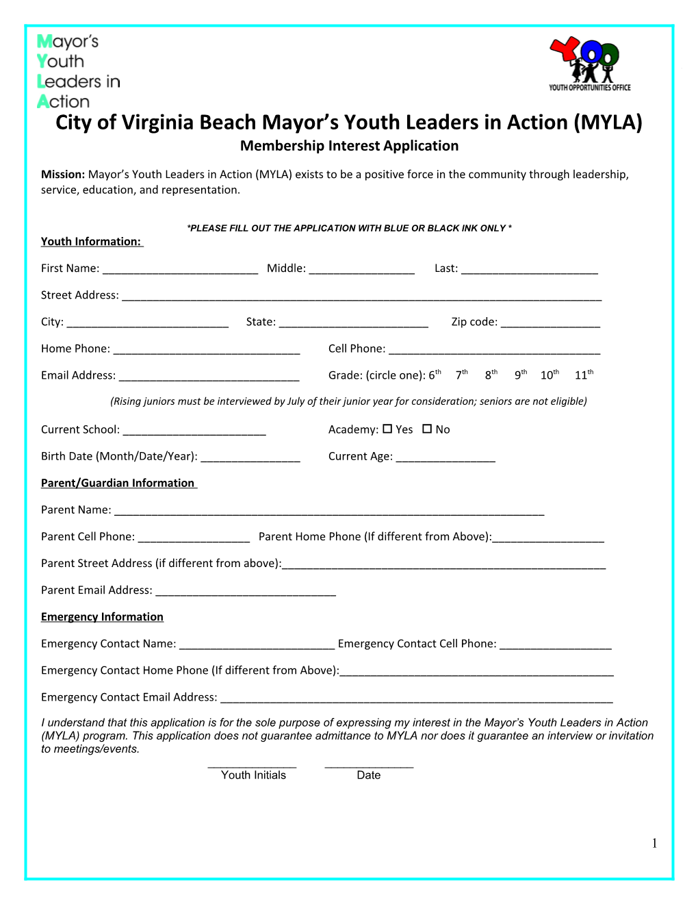 City of Virginia Beach Mayor S Youth Leaders in Action (MYLA)