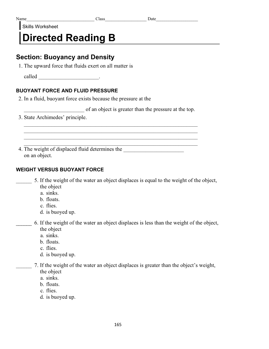 Section: Buoyancy and Density