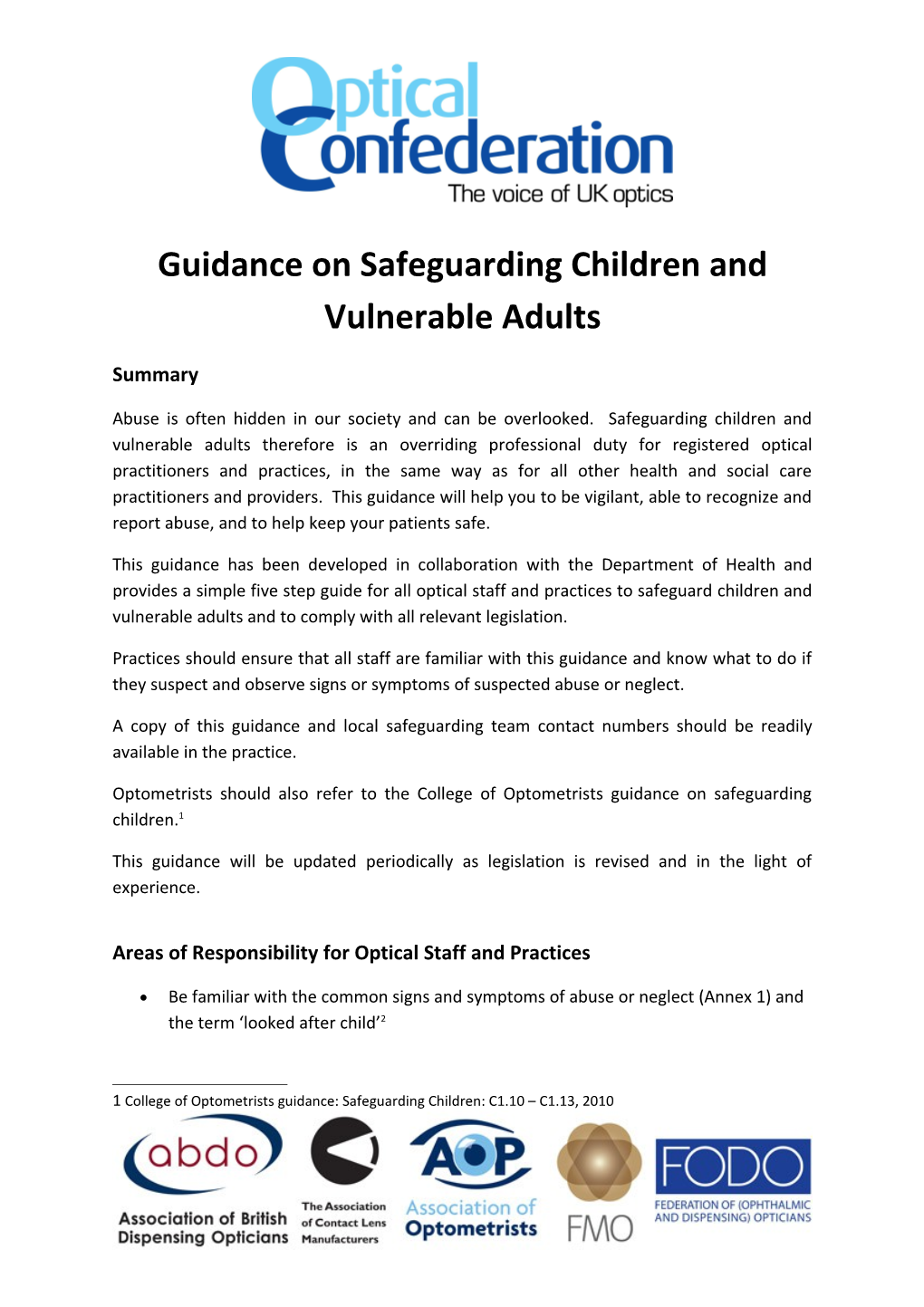 Guidance on Safeguarding Children and Vulnerable Adults
