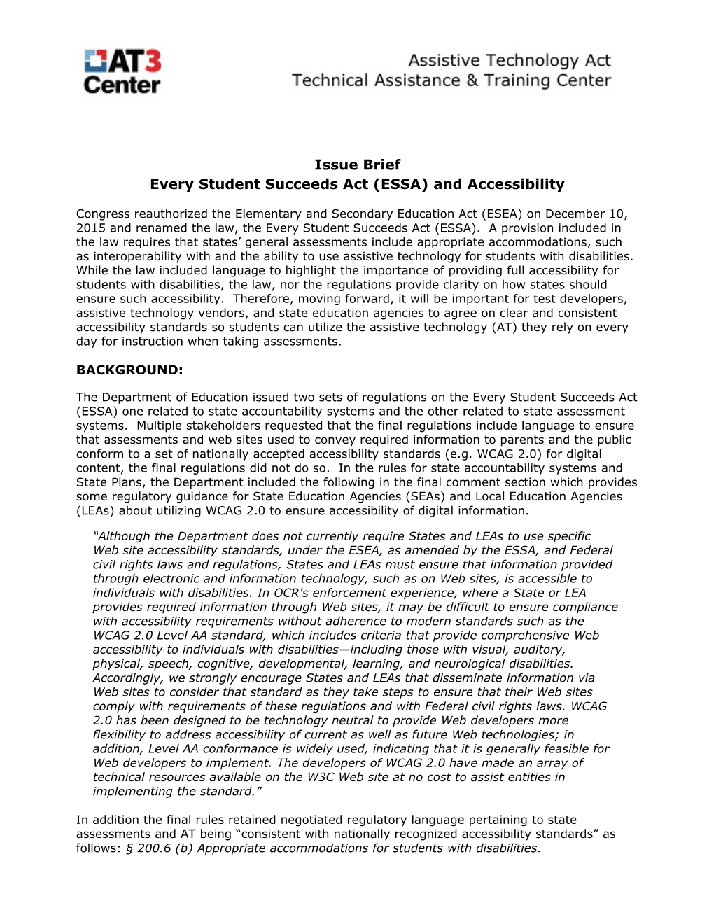 Every Student Succeeds Act (ESSA) and Accessibility