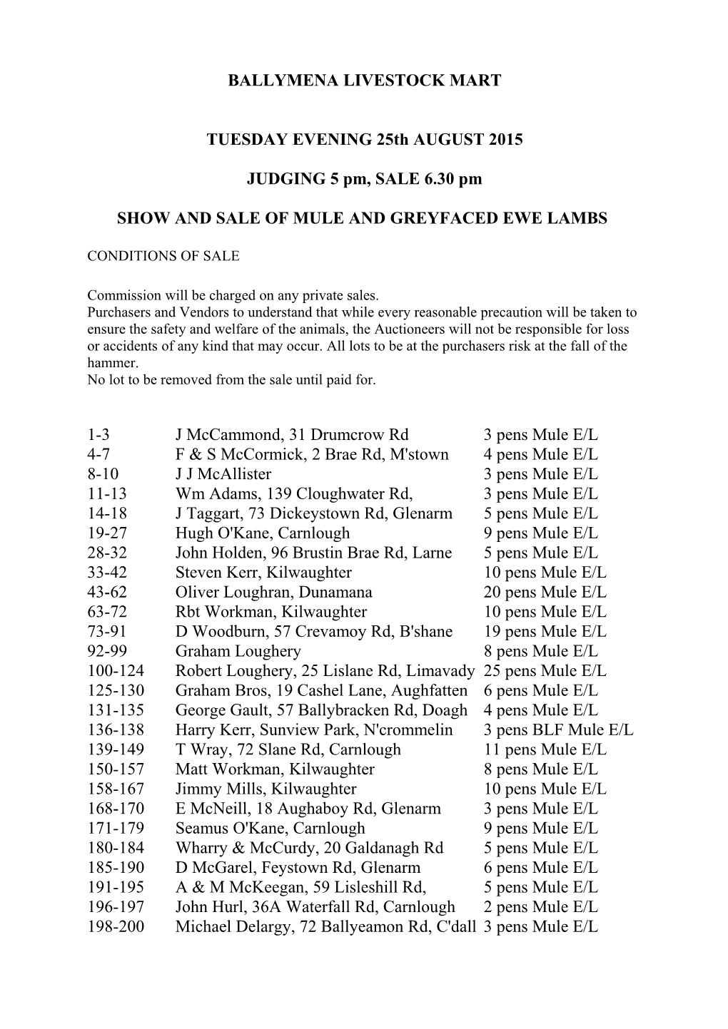 Show and Sale of Mule and Greyfaced Ewe Lambs