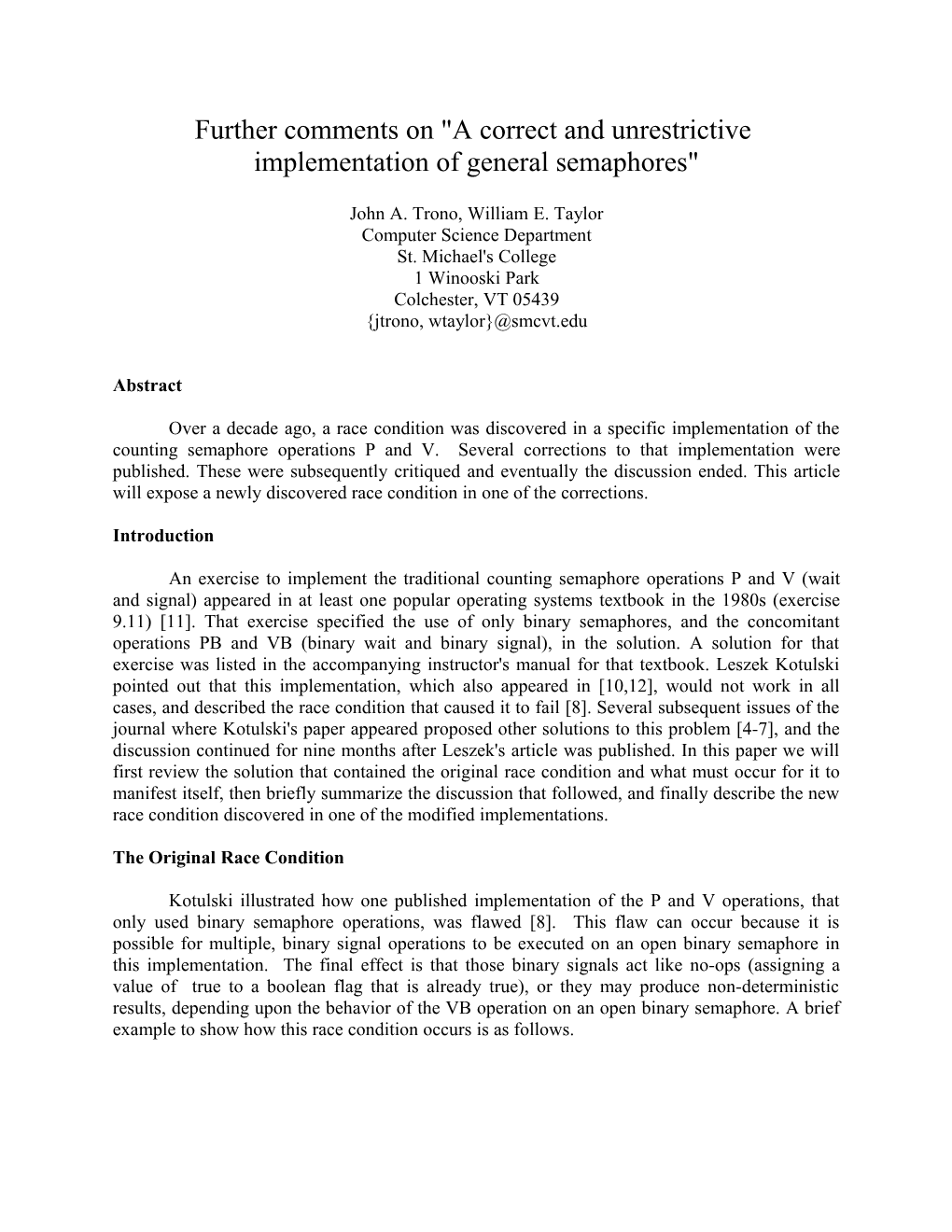 More Comments on a Correct and Unrestrictive Implementation of General Semaphores