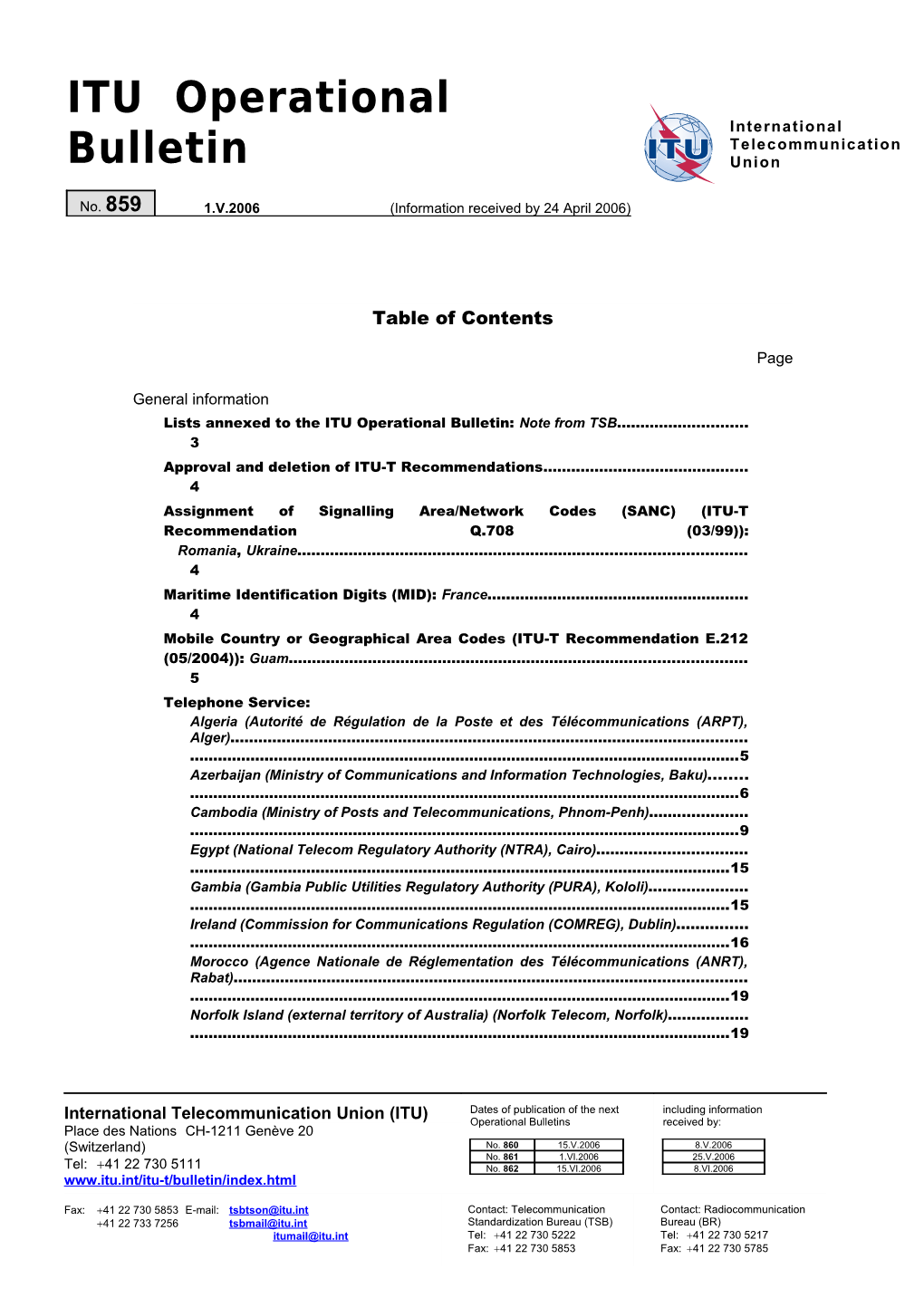 ITU Operational Bulletin