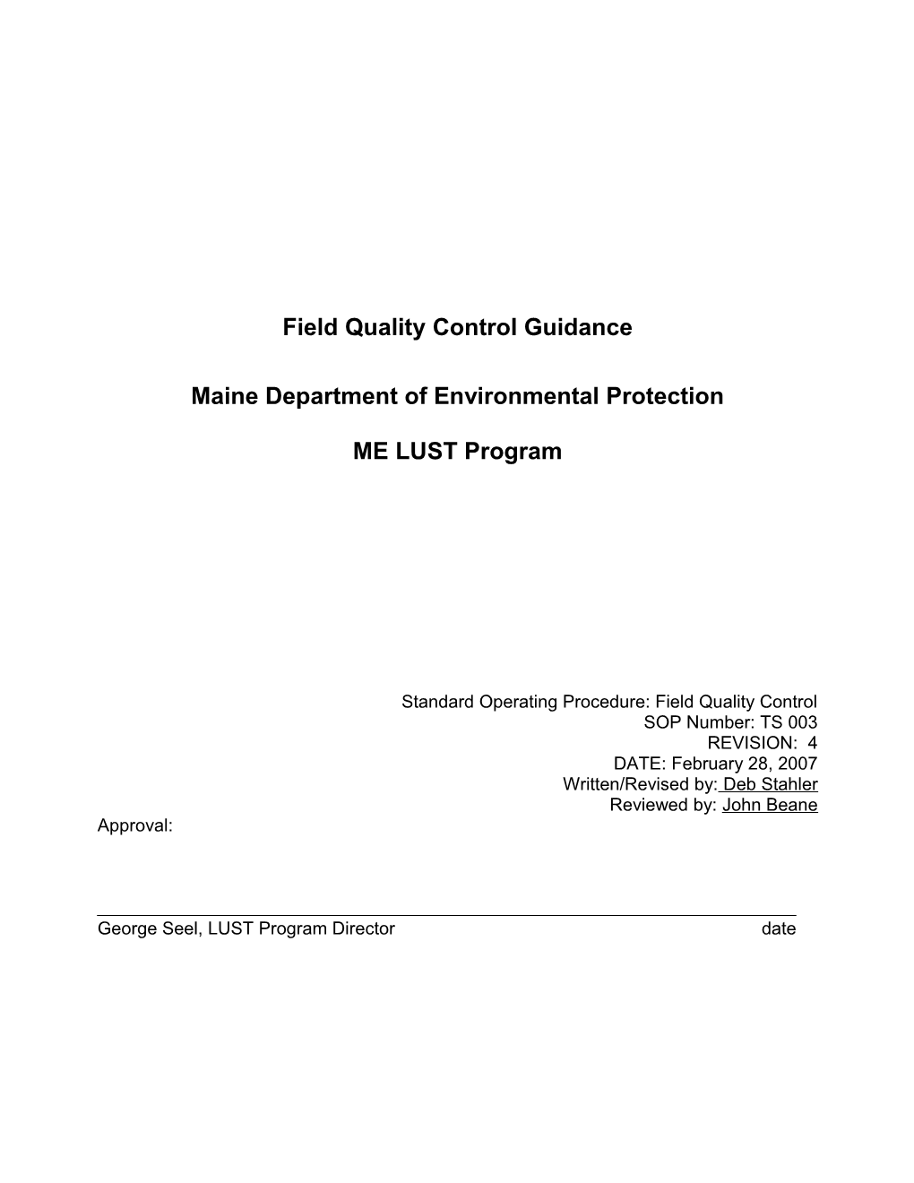 Field Quality Control Guidance